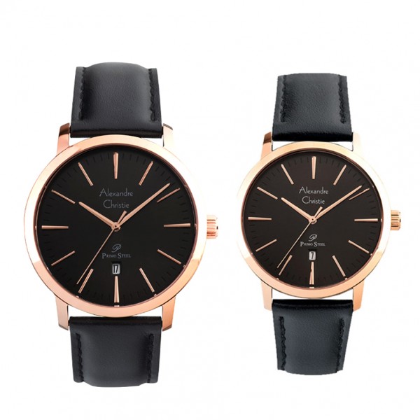 Alexandre Christie AC 1028 Rosegold Black Leather Couple